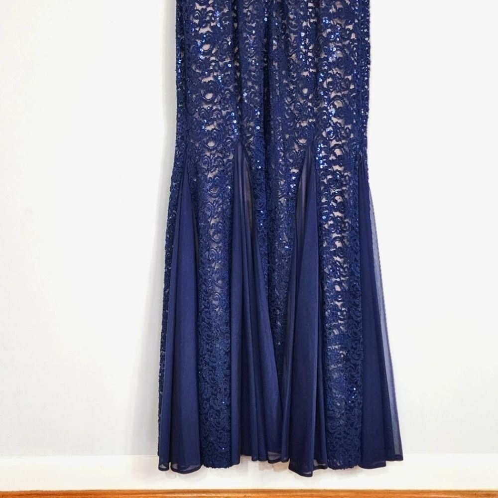 NWT Alex Evenings Fit & Flare Lace Cold Shoulder Navy Sequin Lace Dress Size 8 - Picture 10 of 12